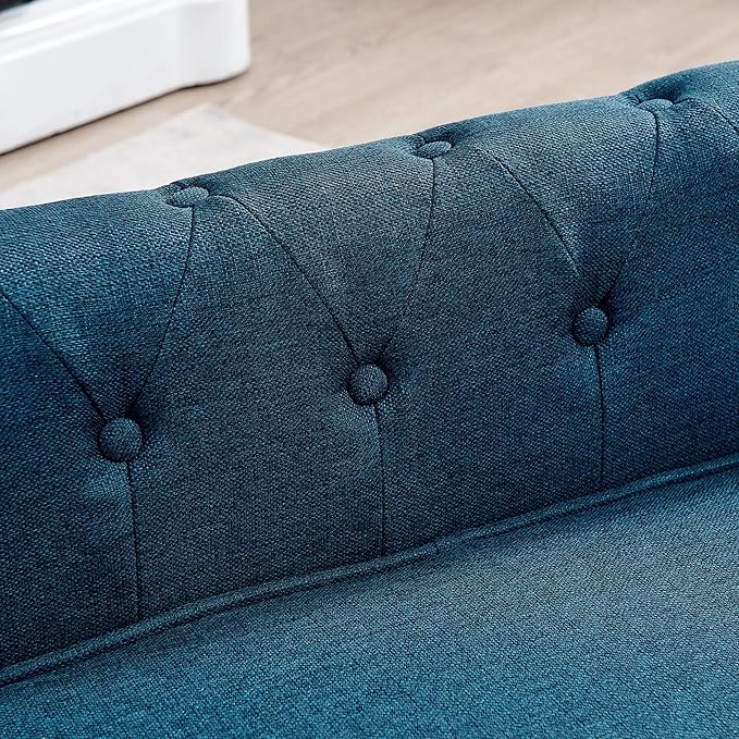 GDFStudio Modern Linen Dog Sofa for Small and Medium Dogs Elevated Pet Bed with Armrests and Backrest Durable and Comfortable Upholstered Pet Furniture, Blue