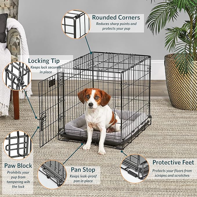 MidWest Homes for Pets Small LifeStages Single Door 24-Inch Folding Dog Crate, Enhanced Security, Includes Leak-Proof Pan, Divider Panel, Handle, Rubber Feet