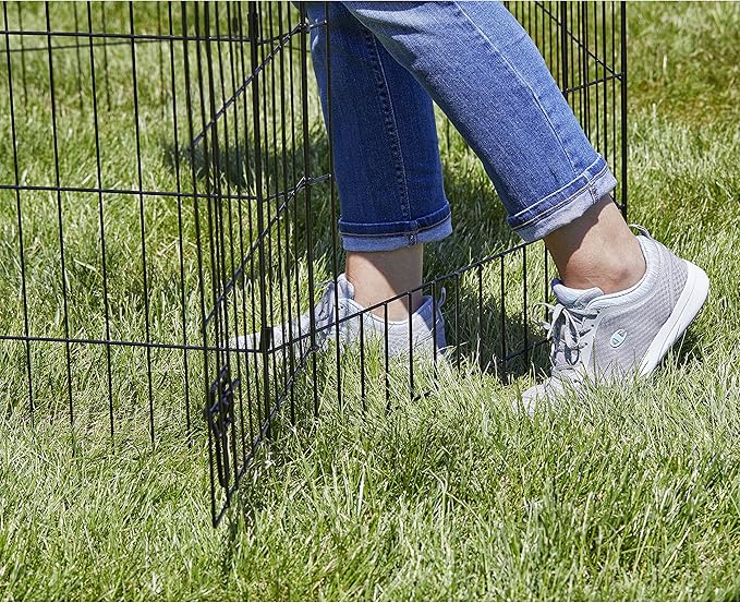 MidWest Homes for Pets Folding Metal Puppy/Dog Exercise Pen, Indoor/Outdoor Playpen with Secure Door, Provides 16 Sq Feet of Play Space, 24-Inches Tall, Black E-Coated