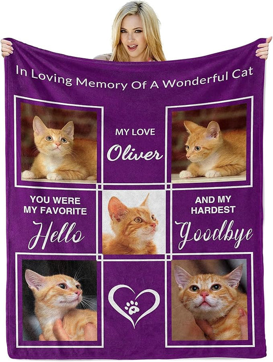 Custom Blanket with Picture, Personalized Pet Memorial Blanket in Memory of Cats, Loss of Pet Sympathy Gift
