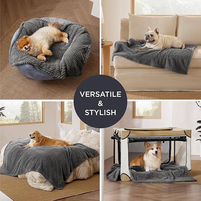 Bedsure Dog Blanket for Medium Dogs Washable - Fluffy Fuzzy Puppy Cat Blanket with Premium 300GSM Coral Fleece Soft for Pet Kitten Doggy, Grey, 30x40IN