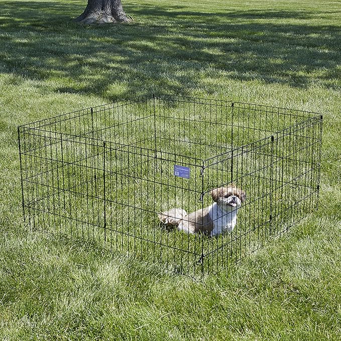 MidWest Homes for Pets Folding Metal Puppy/Dog Exercise Pen, Indoor/Outdoor Playpen with No Door, Provides 16 Sq Feet of Play Space, 24-Inches Tall, Black E-Coated