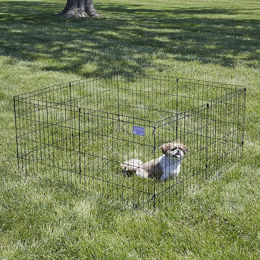 MidWest Homes for Pets Folding Metal Puppy/Dog Exercise Pen, Indoor/Outdoor Playpen with No Door, Provides 16 Sq Feet of Play Space, 24-Inches Tall, Black E-Coated
