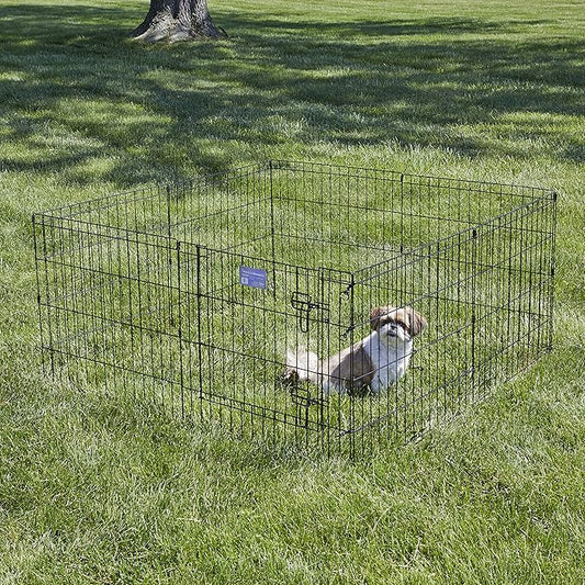MidWest Homes for Pets Folding Metal Puppy/Dog Exercise Pen, Indoor/Outdoor Playpen with Secure Door, Provides 16 Sq Feet of Play Space, 24-Inches Tall, Black E-Coated